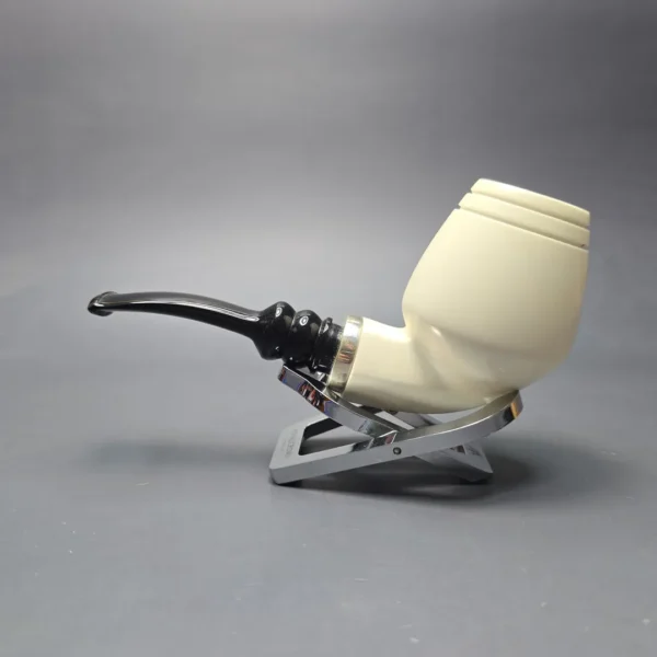 MBSD Meerschaum Silver Smooth Devil Anse Reverse Calabash Block Meerschaum Pipe, New - Image 5