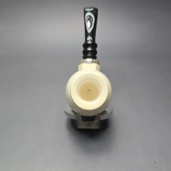 MBSD Meerschaum Silver Smooth Devil Anse Reverse Calabash Block Meerschaum Pipe, New - Image 7