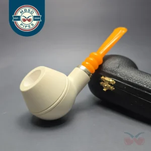 MBSD Meerschaum Silver Smooth Rhodesian Reverse Calabash Block Meerschaum Pipe, New