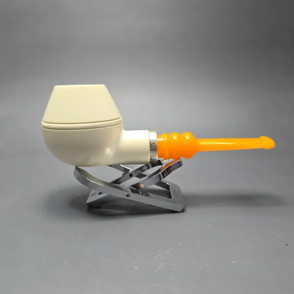 MBSD Meerschaum Silver Smooth Rhodesian Reverse Calabash Block Meerschaum Pipe, New - Image 3
