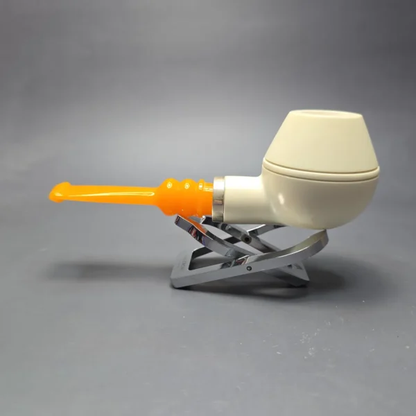 MBSD Meerschaum Silver Smooth Rhodesian Reverse Calabash Block Meerschaum Pipe, New - Image 5