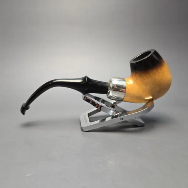 Belt Fumed African Block Meerschaum Bent Billiard w/ Les Wood Silver Estate Pipe, Unsmoked - Image 4