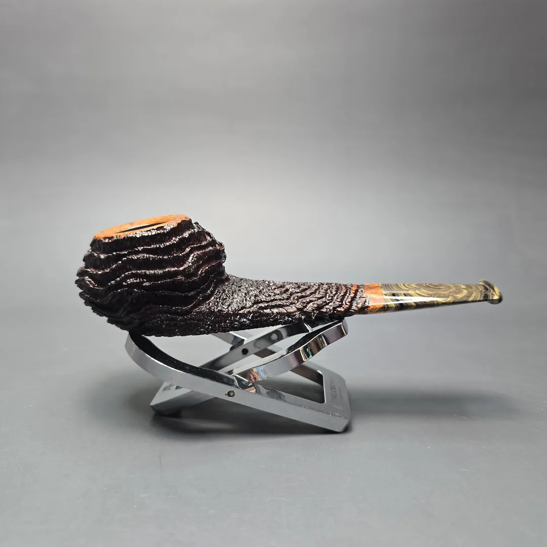 Walt Cannoy Cardinal House Munn Partially Rusticated Eskimo Handmade Briar Pipe, New - Image 2