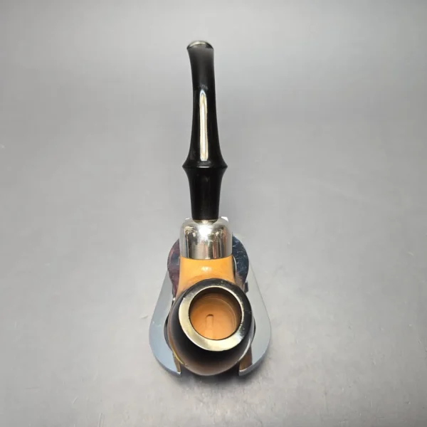 Belt Fumed African Block Meerschaum Bent Billiard w/ Les Wood Silver Estate Pipe, Unsmoked - Image 9