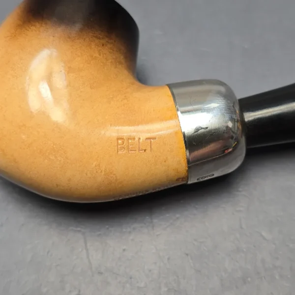Belt Fumed African Block Meerschaum Bent Billiard w/ Les Wood Silver Estate Pipe, Unsmoked - Image 11