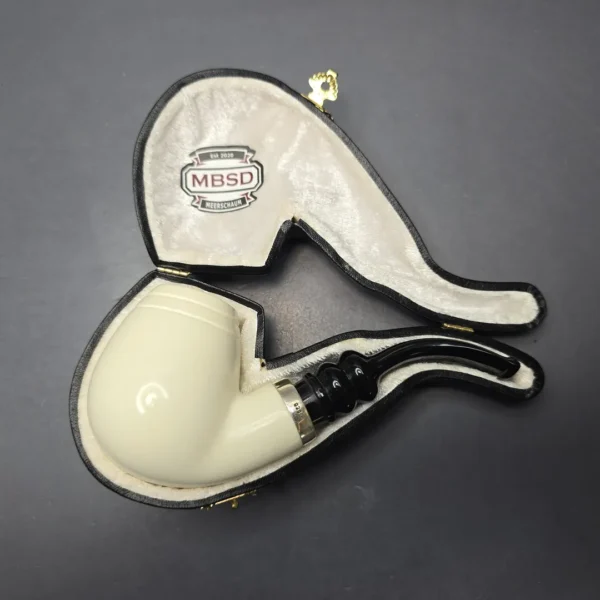 MBSD Meerschaum Silver Smooth Egg Reverse Calabash Block Meerschaum Pipe, New - Image 13