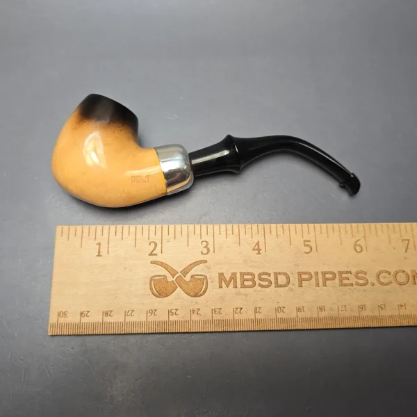 Belt Fumed African Block Meerschaum Bent Billiard w/ Les Wood Silver Estate Pipe, Unsmoked - Image 13