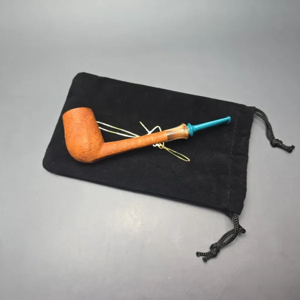 Brentegani Natural Sandblasted Lovat w/ Horn Handmade Briar Pipe, New - Image 15