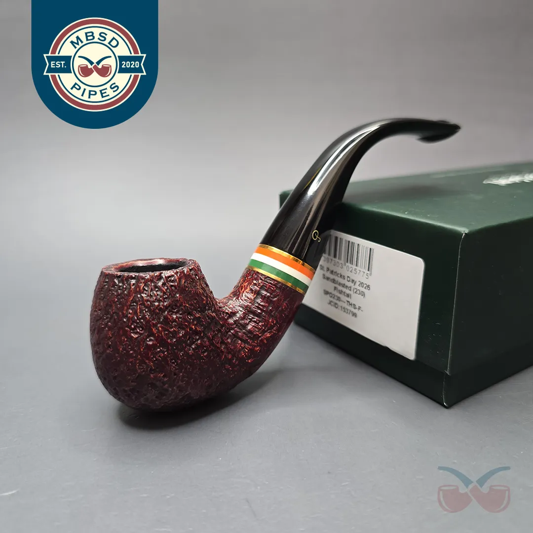Peterson 2026 St Patrick's Day 230 Sandblasted Bent Billiard Briar Pipe, New