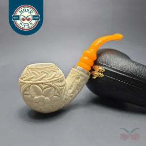 MBSD Meerschaum Floral Apple Reverse Calabash Block Meerschaum Pipe, New