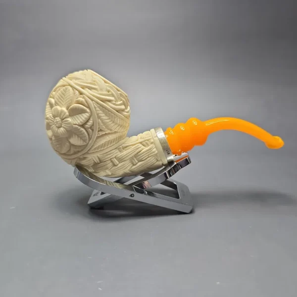 MBSD Meerschaum Floral Apple Reverse Calabash Block Meerschaum Pipe, New - Image 3