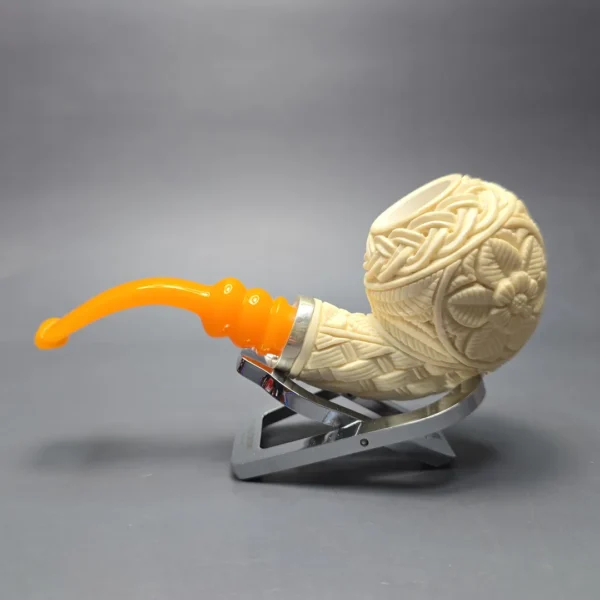 MBSD Meerschaum Floral Apple Reverse Calabash Block Meerschaum Pipe, New - Image 5
