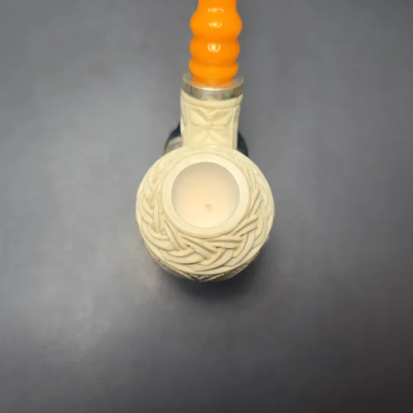 MBSD Meerschaum Floral Apple Reverse Calabash Block Meerschaum Pipe, New - Image 7