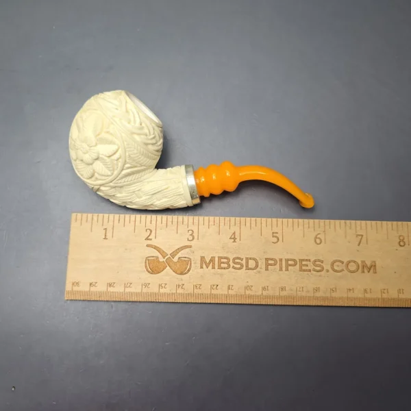 MBSD Meerschaum Floral Apple Reverse Calabash Block Meerschaum Pipe, New - Image 11
