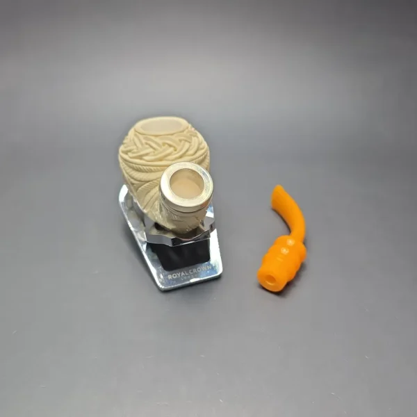 MBSD Meerschaum Floral Apple Reverse Calabash Block Meerschaum Pipe, New - Image 13