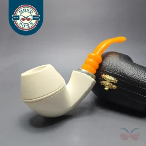 MBSD Meerschaum Silver Smooth Danish Bulldog Reverse Calabash Block Meerschaum Pipe, New