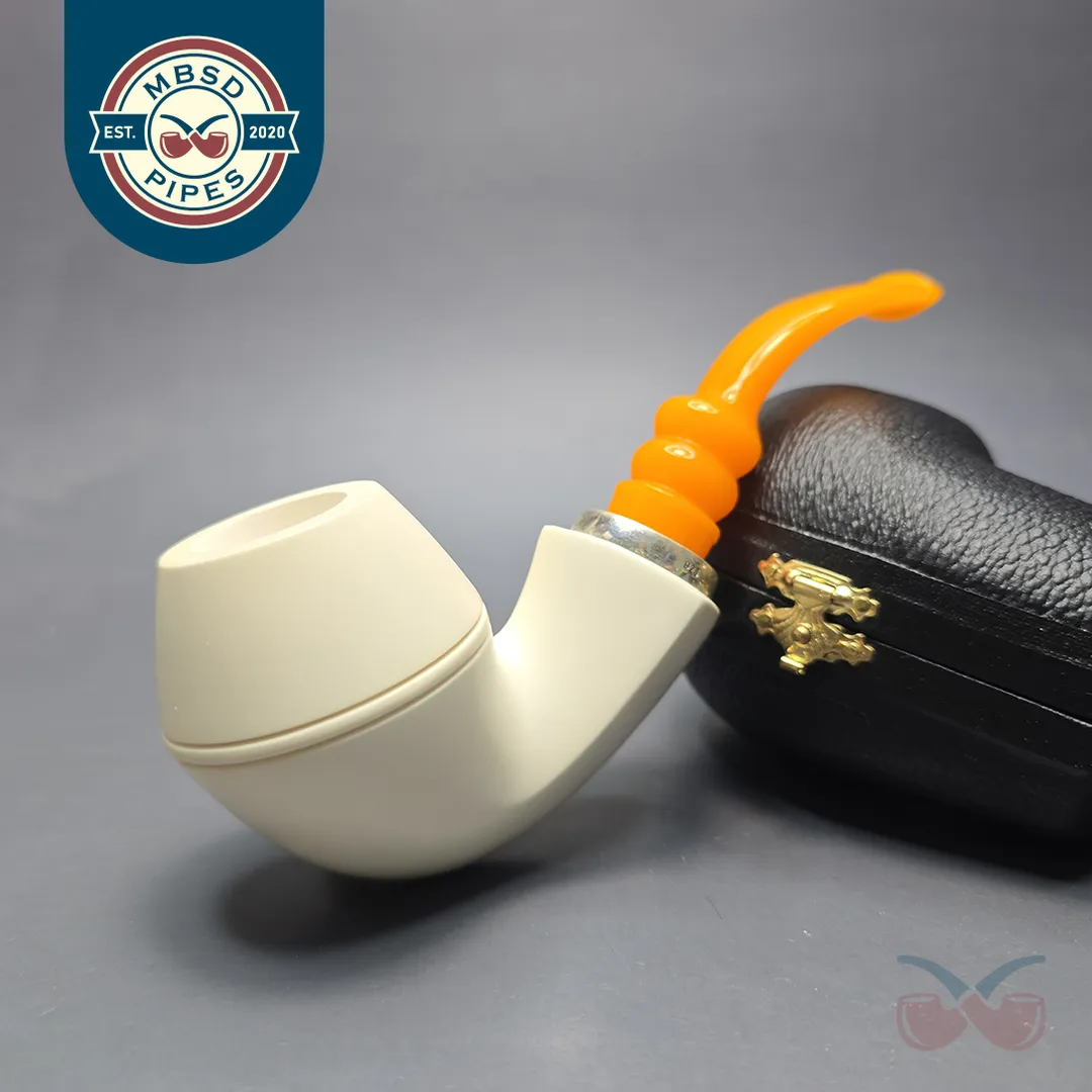 MBSD Meerschaum Silver Smooth Danish Bulldog Reverse Calabash Block Meerschaum Pipe, New