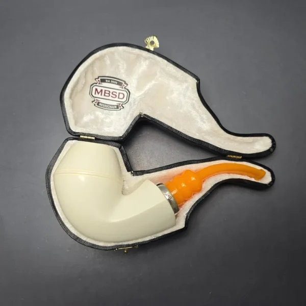 MBSD Meerschaum Silver Smooth Danish Bulldog Reverse Calabash Block Meerschaum Pipe, New - Image 12