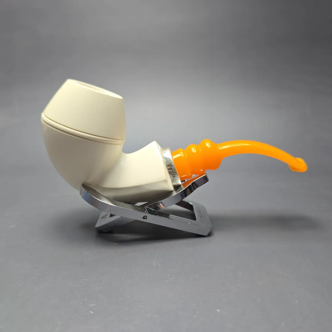 MBSD Meerschaum Silver Smooth Danish Bulldog Reverse Calabash Block Meerschaum Pipe, New - Image 2
