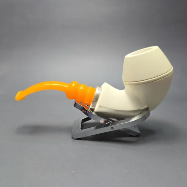 MBSD Meerschaum Silver Smooth Danish Bulldog Reverse Calabash Block Meerschaum Pipe, New - Image 4