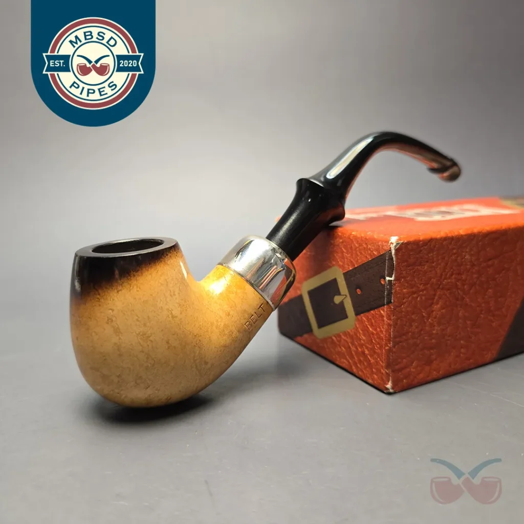 Belt Fumed African Block Meerschaum Bent Billiard w/ Les Wood Silver Estate Pipe, Unsmoked