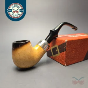 Belt Fumed African Block Meerschaum Bent Billiard w/ Les Wood Silver Estate Pipe, Unsmoked