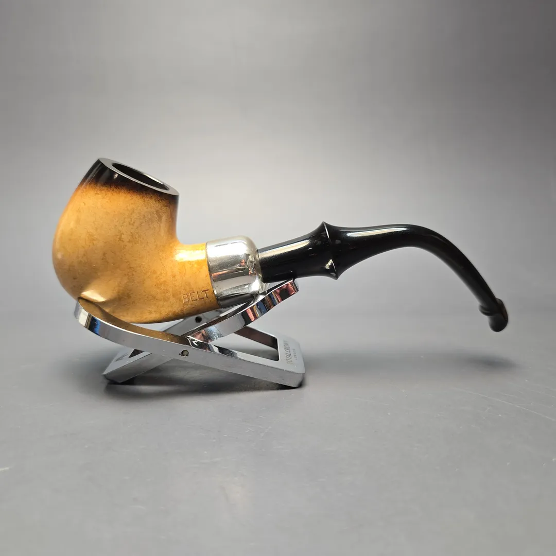Belt Fumed African Block Meerschaum Bent Billiard w/ Les Wood Silver Estate Pipe, Unsmoked - Image 2