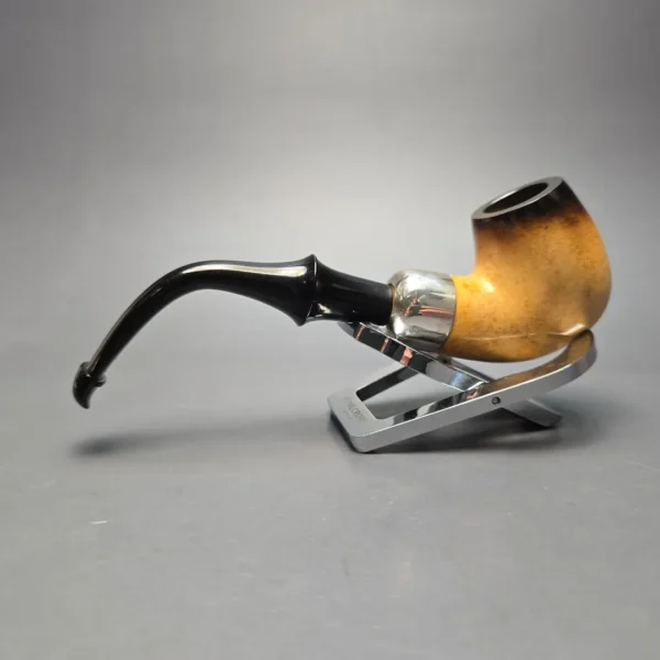 Belt Fumed African Block Meerschaum Bent Billiard w/ Les Wood Silver Estate Pipe, Unsmoked - Image 4