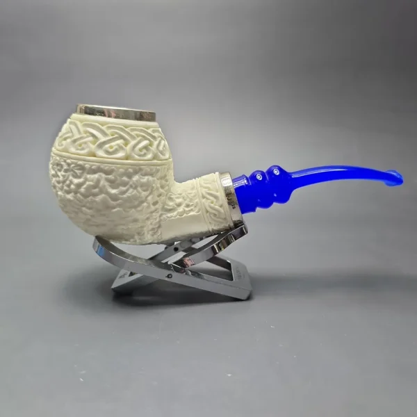 MBSD Meerschaum Double Silver Guilloche Brandy Reverse Calabash Block Meerschaum Pipe, New - Image 3
