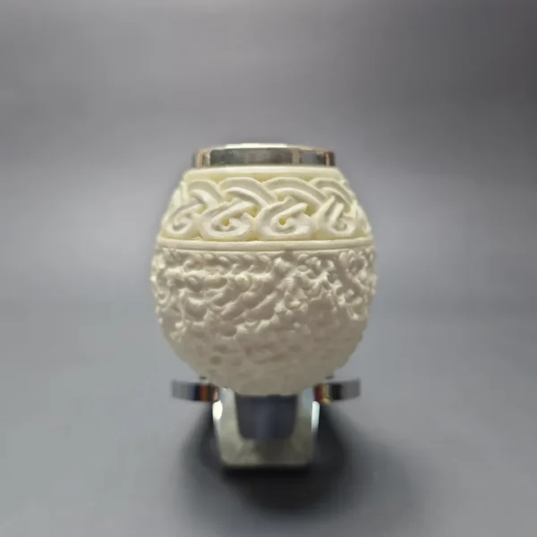 MBSD Meerschaum Double Silver Guilloche Brandy Reverse Calabash Block Meerschaum Pipe, New - Image 4