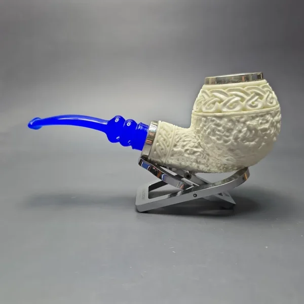 MBSD Meerschaum Double Silver Guilloche Brandy Reverse Calabash Block Meerschaum Pipe, New - Image 5