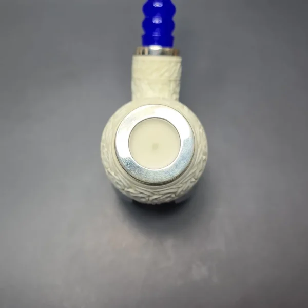 MBSD Meerschaum Double Silver Guilloche Brandy Reverse Calabash Block Meerschaum Pipe, New - Image 7
