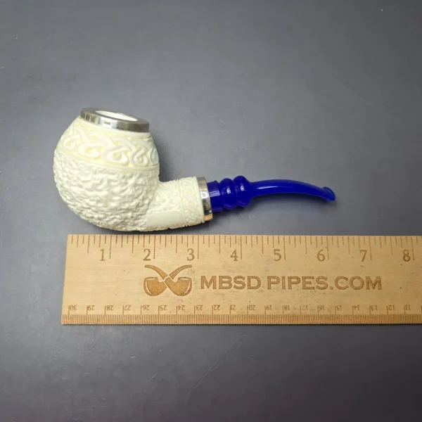 MBSD Meerschaum Double Silver Guilloche Brandy Reverse Calabash Block Meerschaum Pipe, New - Image 11