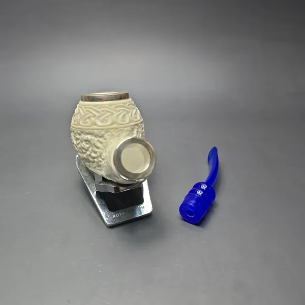 MBSD Meerschaum Double Silver Guilloche Brandy Reverse Calabash Block Meerschaum Pipe, New - Image 13