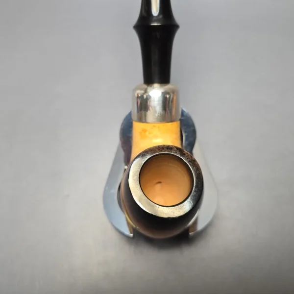 Belt Fumed African Block Meerschaum Bent Billiard w/ Les Wood Silver Estate Pipe, Unsmoked - Image 7