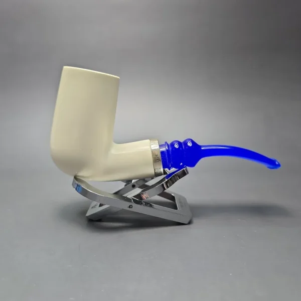 MBSD Meerschaum Silver Smooth Stack Billiard Reverse Calabash Block Meerschaum Pipe, New - Image 3