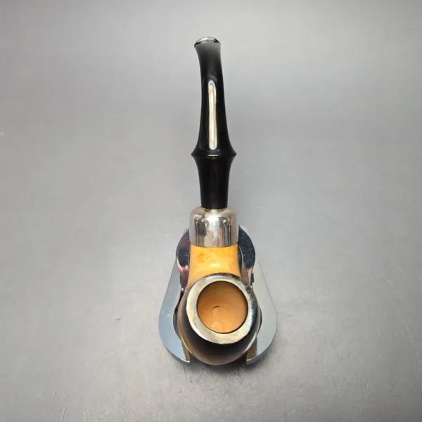 Belt Fumed African Block Meerschaum Bent Billiard w/ Les Wood Silver Estate Pipe, Unsmoked - Image 9