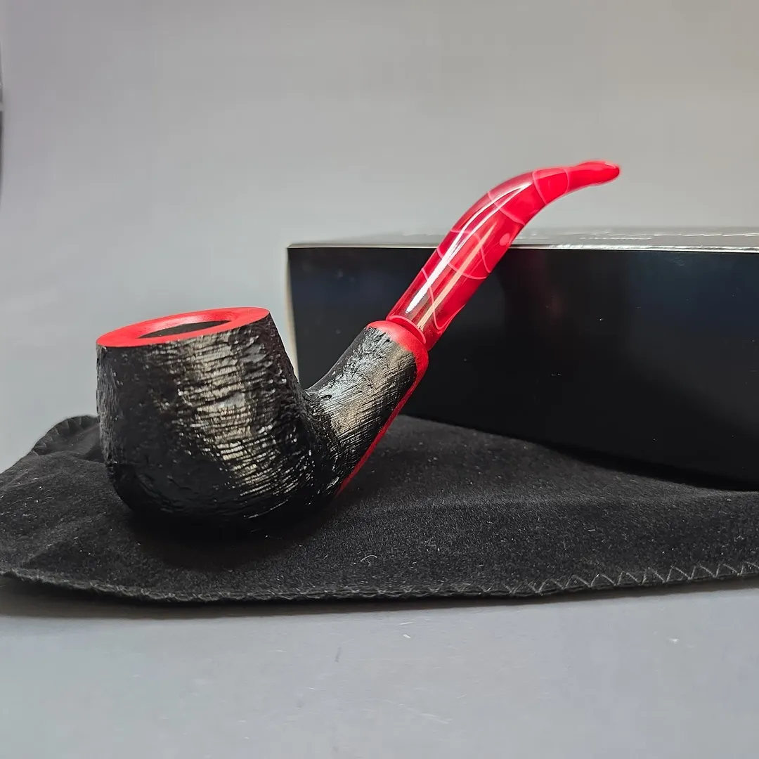 Cesare Barontini Vulcano 06 Sandblasted Bent Billiard Estate Briar Pipe, Unsmoked, 9mm - Image 2