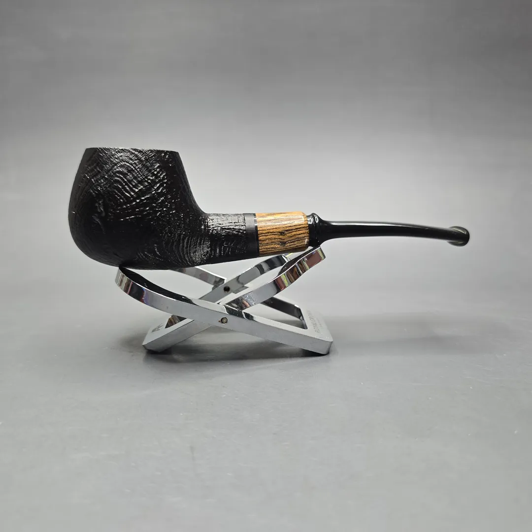 MBSD Briars By Piero Vitale Black Sandblasted Author w/ Olivewood, Briar Pipe, New - Image 2