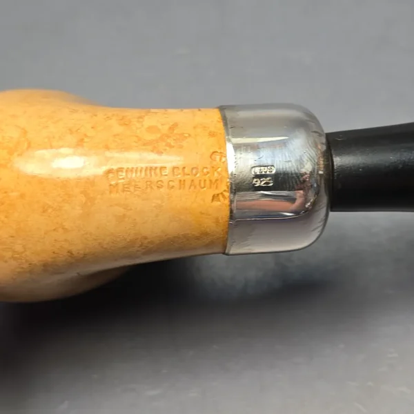 Belt Fumed African Block Meerschaum Bent Billiard w/ Les Wood Silver Estate Pipe, Unsmoked - Image 12