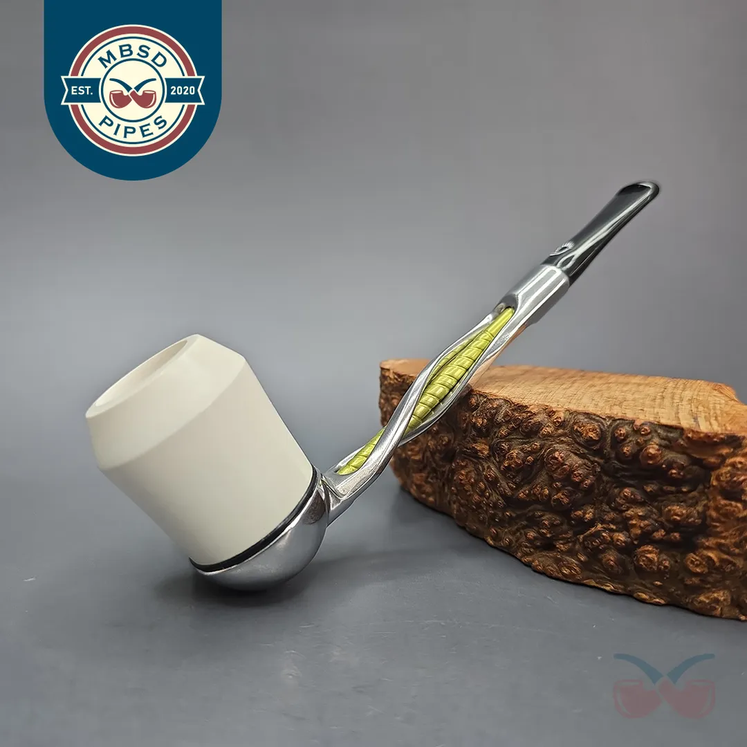 Falcon Shillelagh Green w/ MBSD Meerschaum Rhodesian Block Meerschaum Bowl Pipe, New