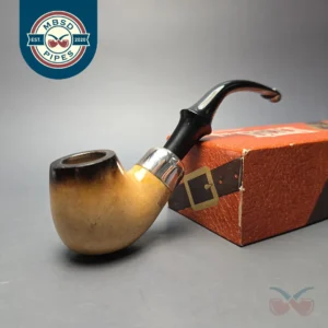Belt (London Meerschaum) Fumed African Block Meerschaum Bent Billiard with Les Wood Silver (Unsmoked Estate)