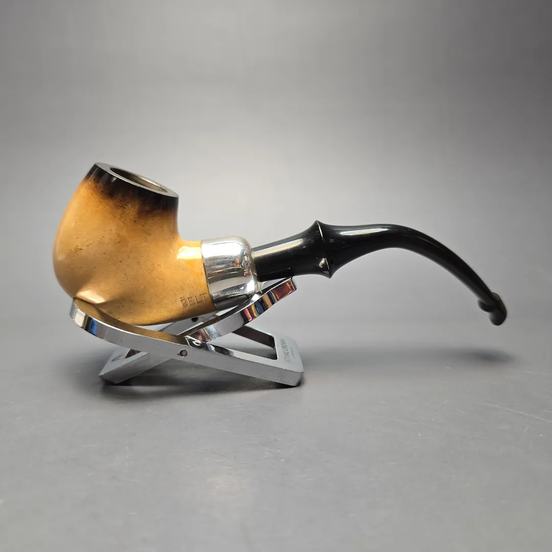 Belt (London Meerschaum) Fumed African Block Meerschaum Bent Billiard with Les Wood Silver (Unsmoked Estate) - Image 2