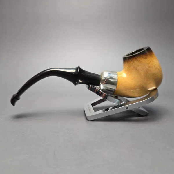 Belt (London Meerschaum) Fumed African Block Meerschaum Bent Billiard with Les Wood Silver (Unsmoked Estate) - Image 4