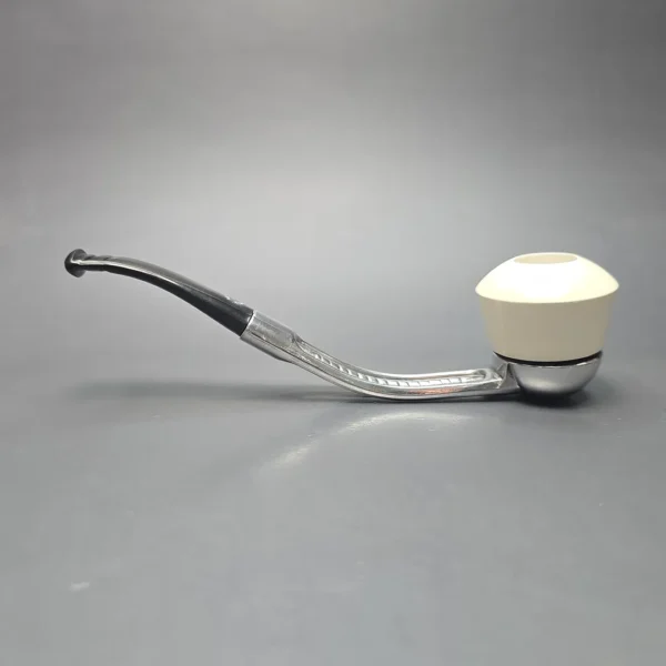 Falcon Chrome Bent w/ MBSD Meerschaum Dublin Block Meerschaum Bowl Pipe, New - Image 4