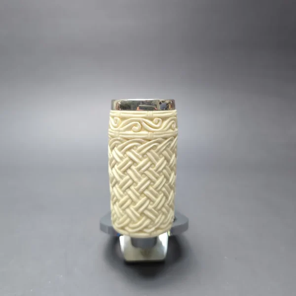 MBSD Meerschaum Double Silver Guilloche Poker Reverse Calabash Block Meerschaum Pipe, New - Image 4