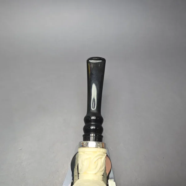 MBSD Meerschaum Double Silver Guilloche Poker Reverse Calabash Block Meerschaum Pipe, New - Image 7