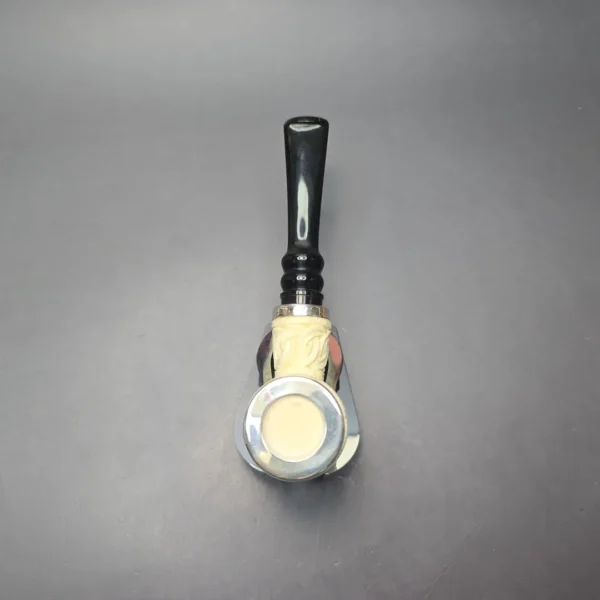 MBSD Meerschaum Double Silver Guilloche Poker Reverse Calabash Block Meerschaum Pipe, New - Image 9