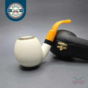Unknown Large Smooth Meerschaum Egg with Silver Cap and Acrylic Ferrule (Unsmoked Estate)
