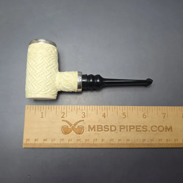 MBSD Meerschaum Double Silver Guilloche Poker Reverse Calabash Block Meerschaum Pipe, New - Image 11